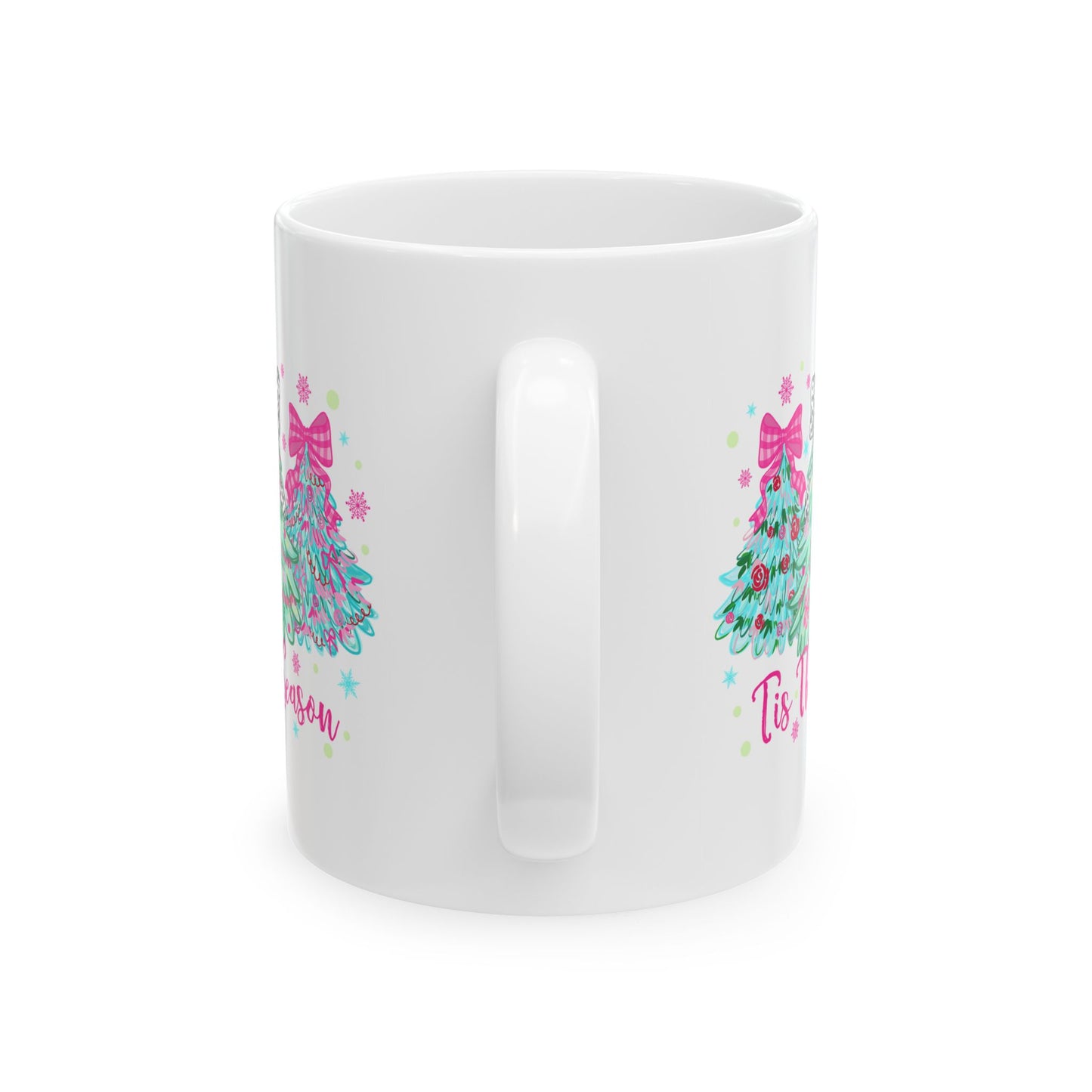 🎀🌲 ‘Tis the Season Mug – Pink Bows, Leopard Accents & Christmas Cheer 💖☕