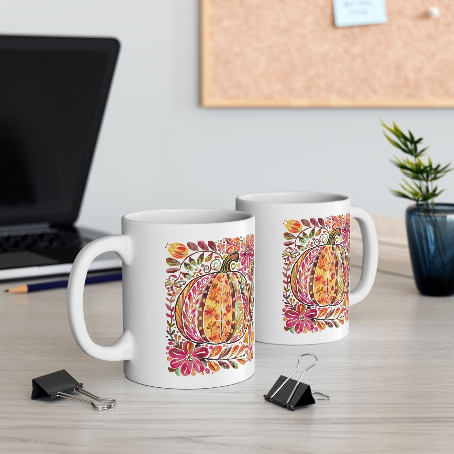 🎃🌸 Floral Pumpkin Mug – Autumn Harvest Coffee Cup 🍂☕