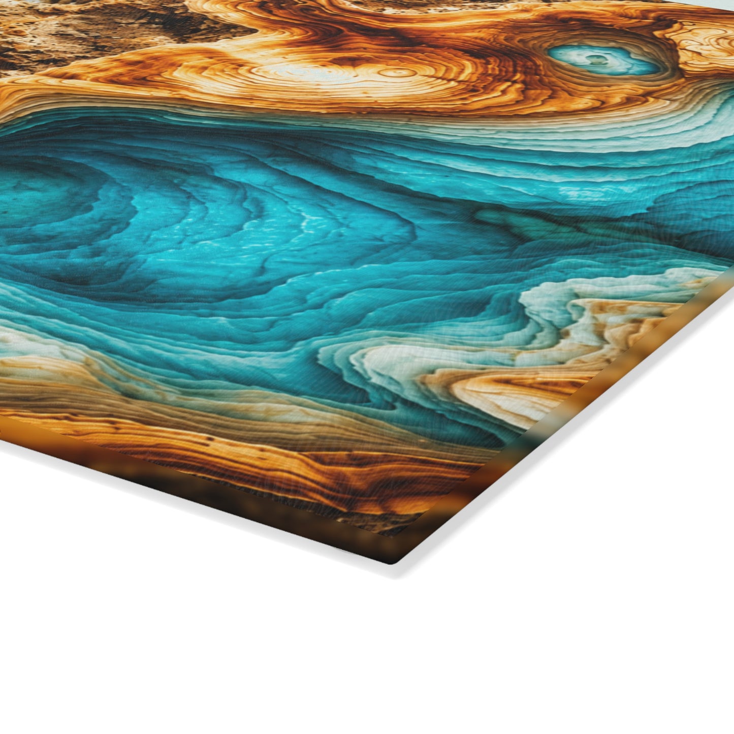 Coastal Ocean Resin-Style Abstract Glass Cutting Board – Turquoise Shoreline Artwork