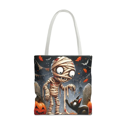 🎃 Mummy & Black Cat Halloween Tote Bag – Spooky Cute & Perfect for Trick-or-Treating 🖤🛍️