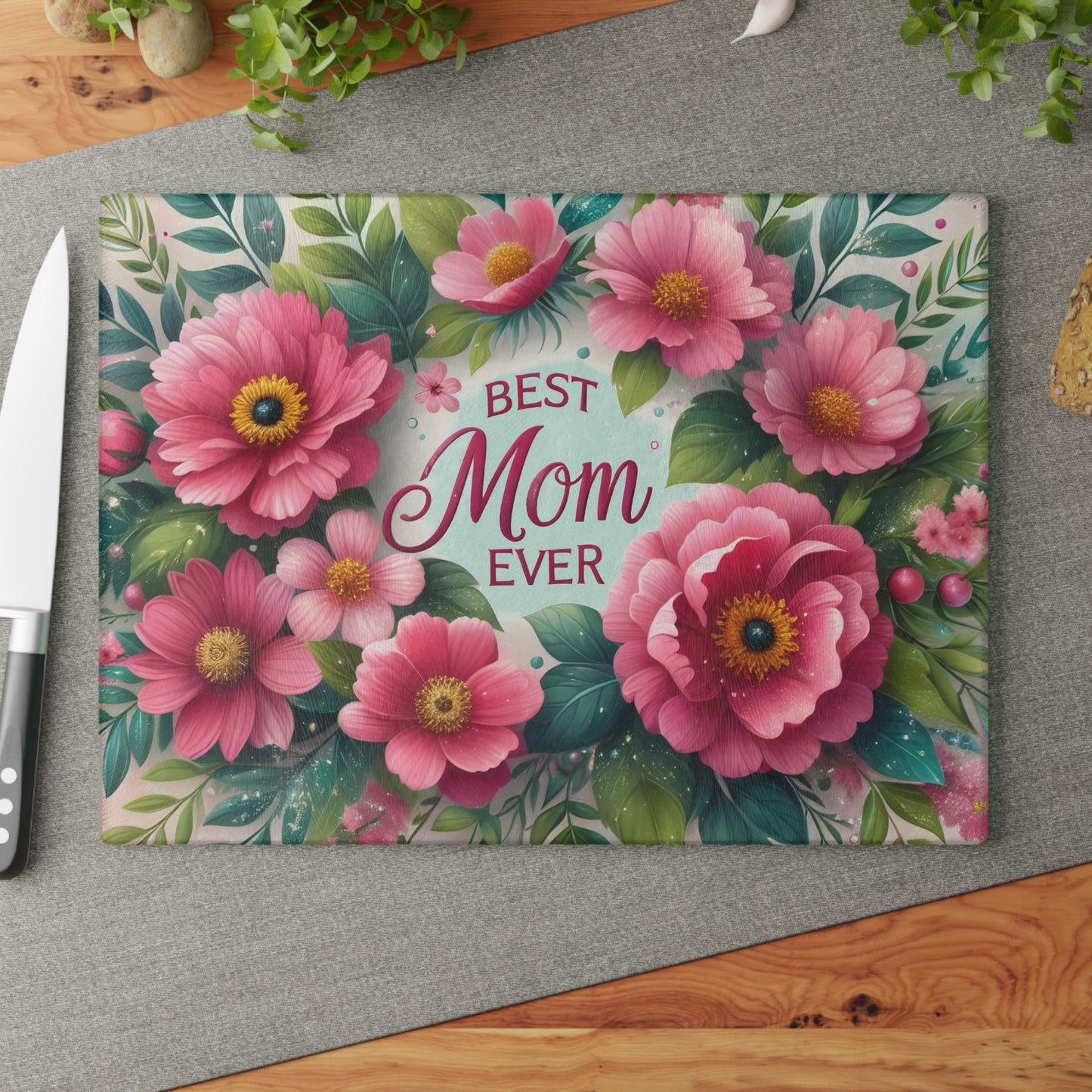 🌸 Best Mom Ever Floral Cutting Board – Elegant Gift for Her 🌼