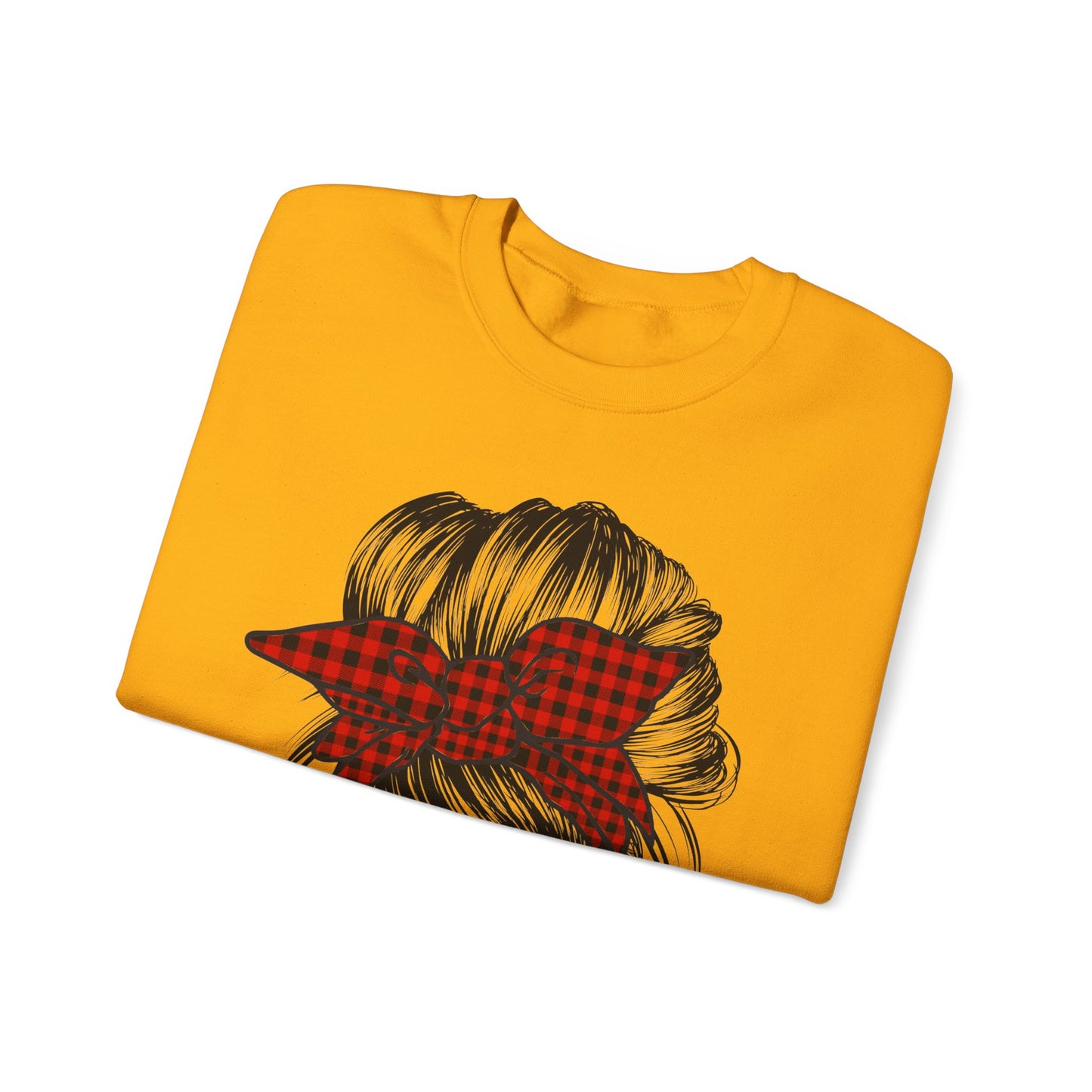 🎅✨ Santa Baby Buffalo Plaid Hair Bun Sweatshirt – Festive Holiday Vibes ❤️🖤