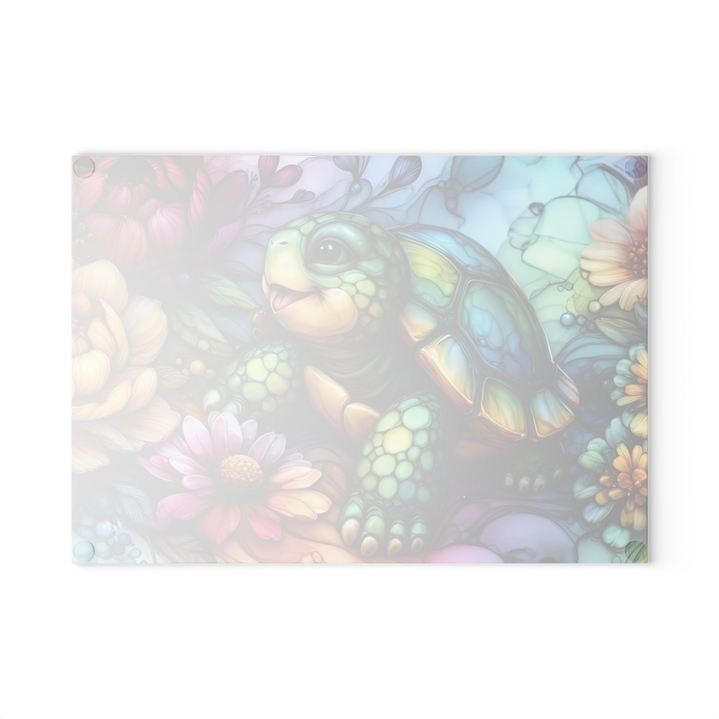 Tortoise in Bloom Glass Cutting Board – Floral Wildlife Kitchen Art