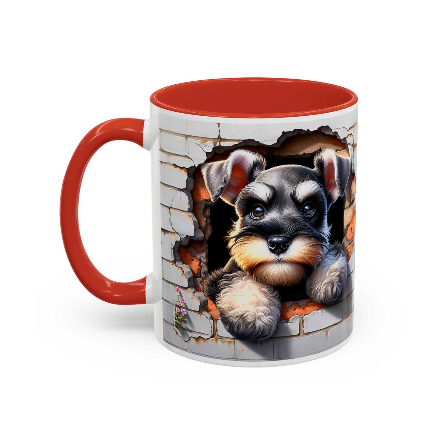 🎀🐶 Schnauzer Puppy Accent Mug – Cute Peek-Through Dog Design for Animal Lovers ☕💖