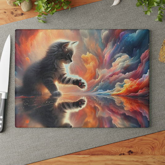 Tabla de cortar con diseño de gatito celestial: decoración de cocina con un toque de fantasía galáctica
