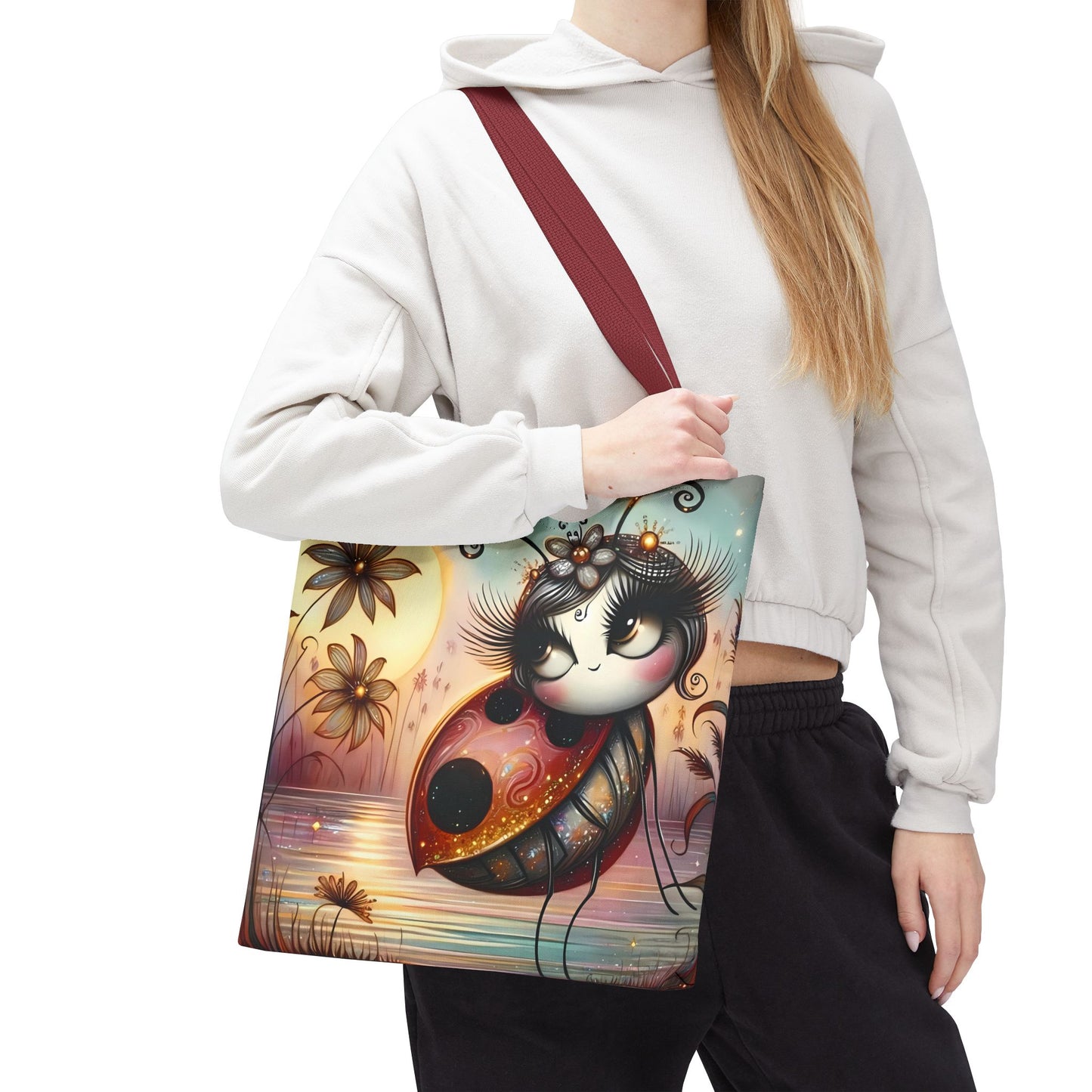 🐞 Mariquita sobre una flor junto al lago – Bolsa de tela inspirada en la naturaleza