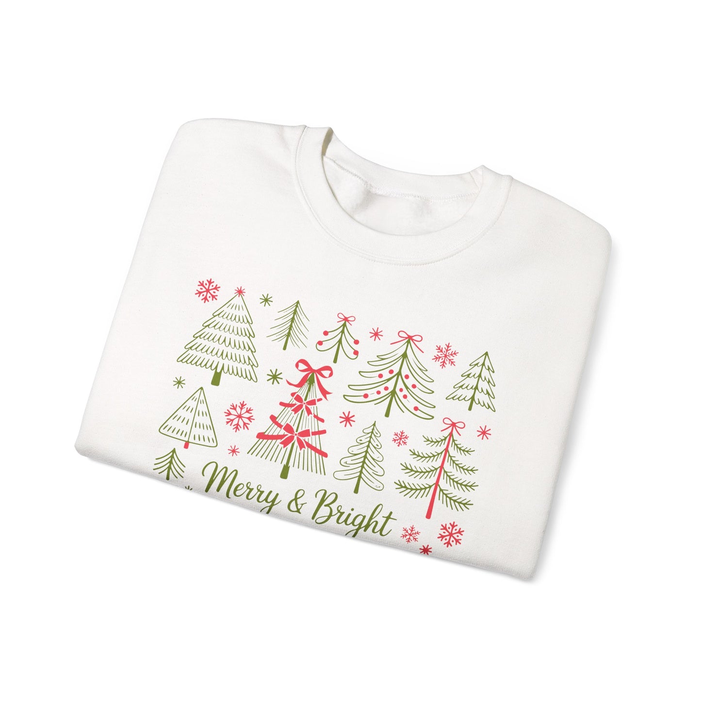 🎄✨ Merry & Bright Sweatshirt – Whimsical Holiday Forest Vibes