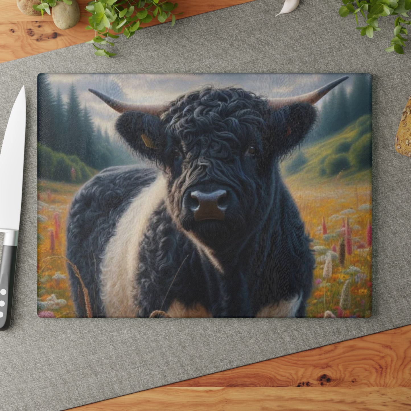 🐮 Oreo Cow Meadow Scene Cutting Board – Rustic Farmhouse Beauty 🌼