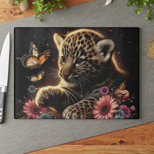 🐆 Baby Leopard & Butterflies Cutting Board – Gentle Jungle Charm for Your Kitchen 🌸🦋
