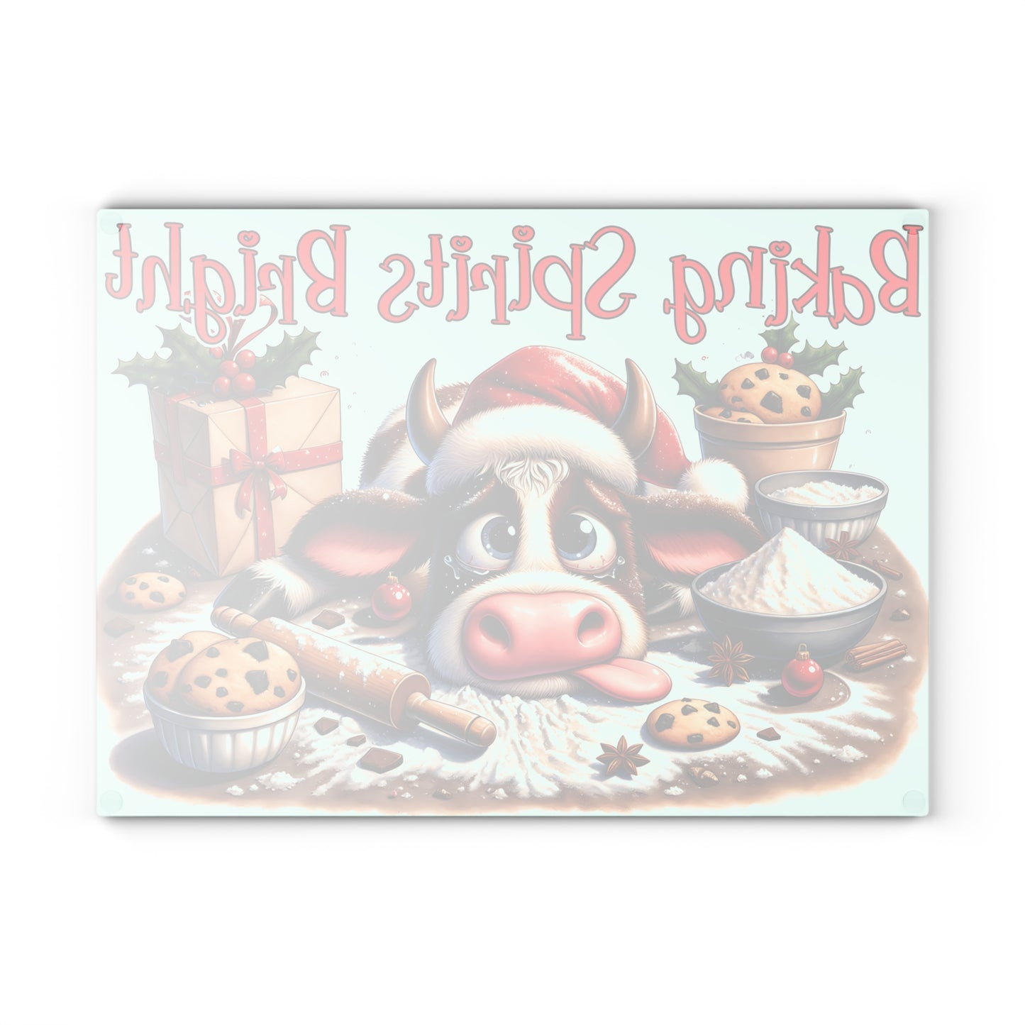 🐄✨ Baking Spirits Bright Cow Cutting Board – Festive Farmhouse Kitchen Charm