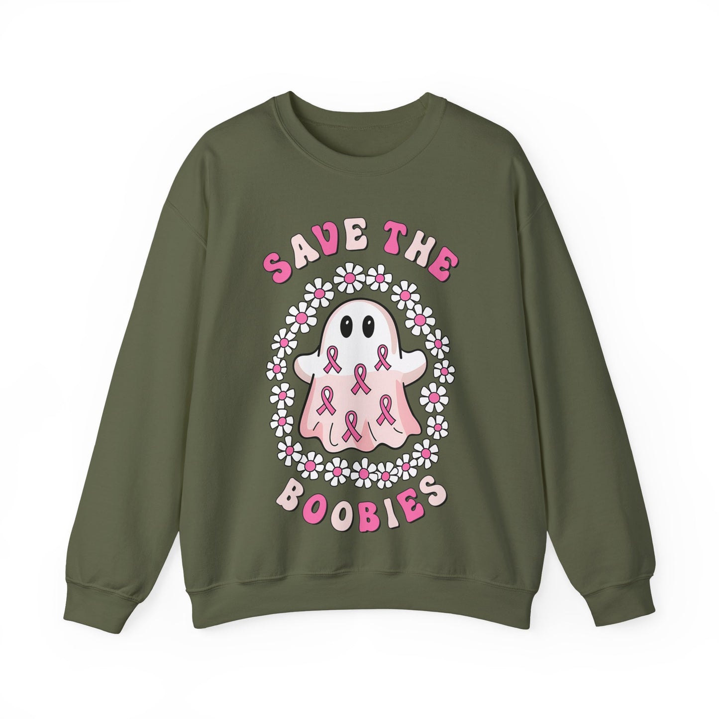 👻🎀 Save the Boobies Ghost Sweatshirt – Cute Breast Cancer Awareness Crewneck