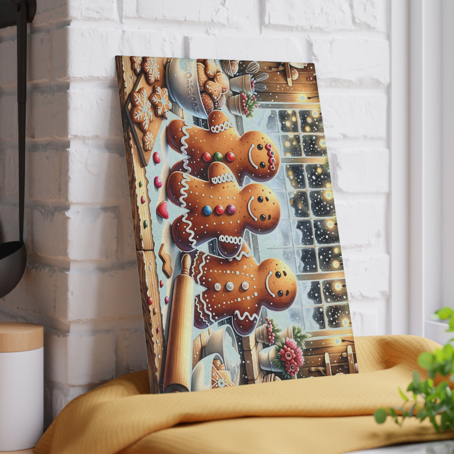 🍪❄️ “Gingerbread Bake Squad” Glass Cutting Board – Cozy Holiday Cheer for Your Kitchen