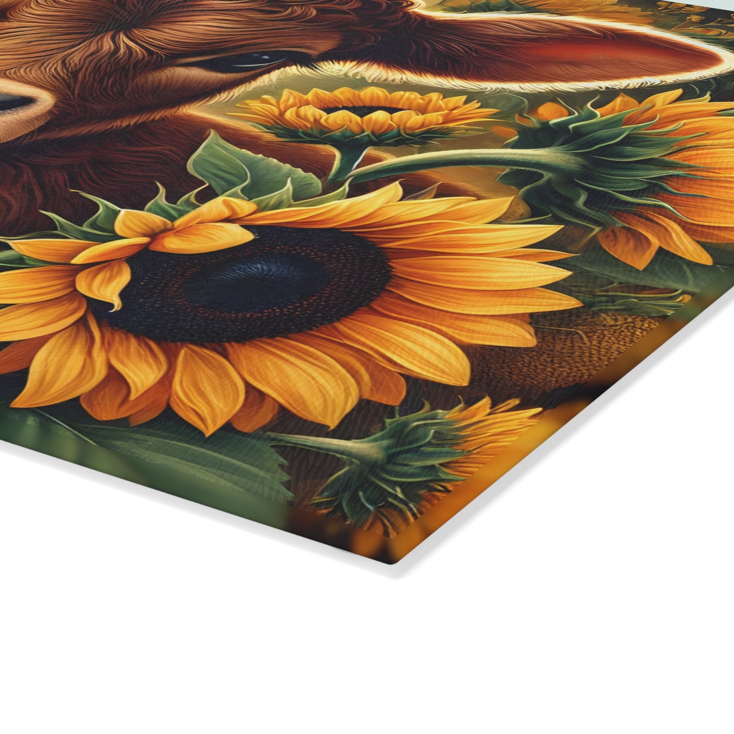 🌻 Sunflower Calf Cutting Board – Golden Blooms & Country Charm for Your Kitchen