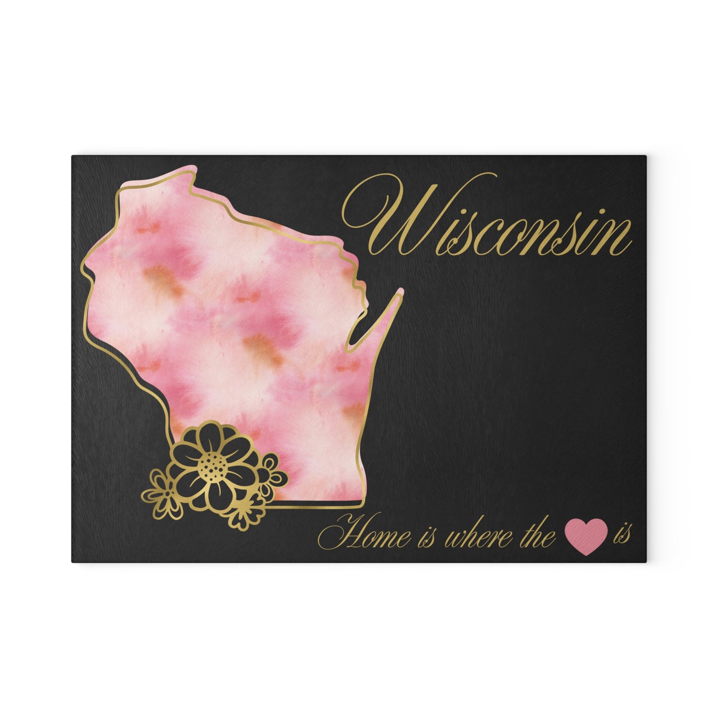 🌸 Wisconsin Floral State Cutting Board – Pink Blossoms & Hometown Charm 🌸