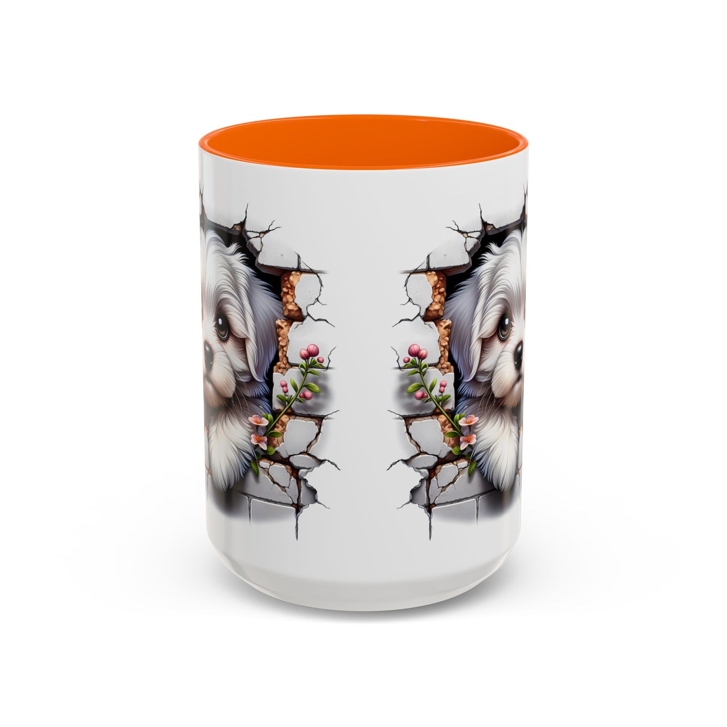 🎀🐶 Maltese Puppy Accent Mug – Cute Peek-Through Dog Design for Animal Lovers ☕💖