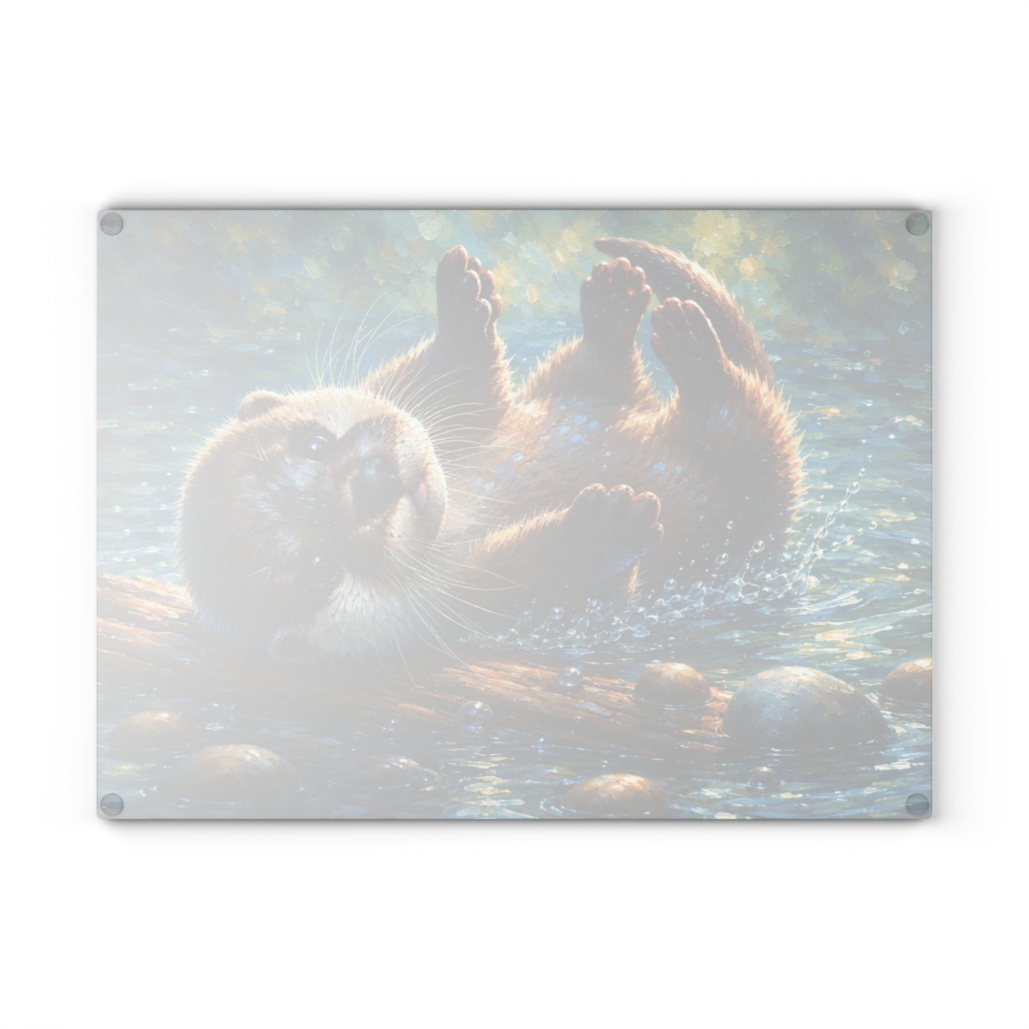 Playful River Otter Glass Cutting Board – Woodland Water Animal Kitchen Decor