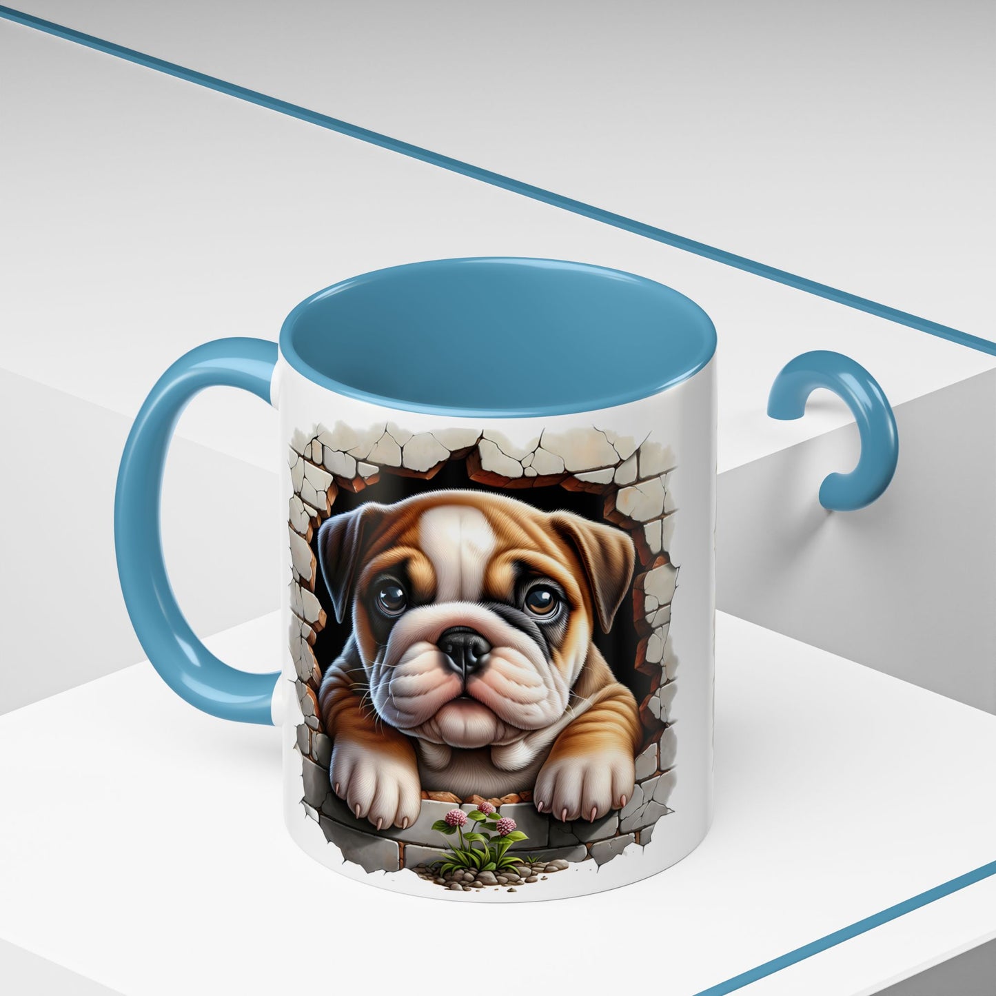 🎀🐶 English Bulldog Puppy Accent Mug – Cute Peek-Through Dog Design for Animal Lovers ☕💖