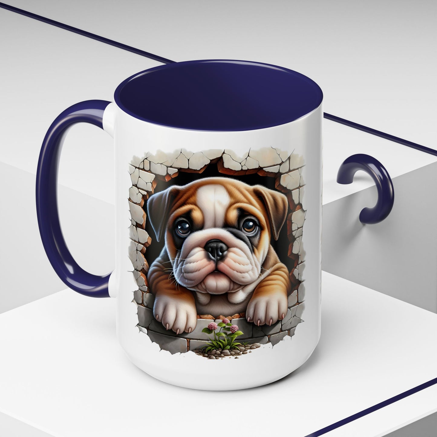 🎀🐶 English Bulldog Puppy Accent Mug – Cute Peek-Through Dog Design for Animal Lovers ☕💖