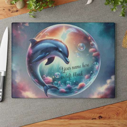 Tabla de cortar con diseño de delfín, vidrio templado con vibrantes escenas de delfines, regalo para chef, regalo para ella, regalo de boda o inauguración de la casa.