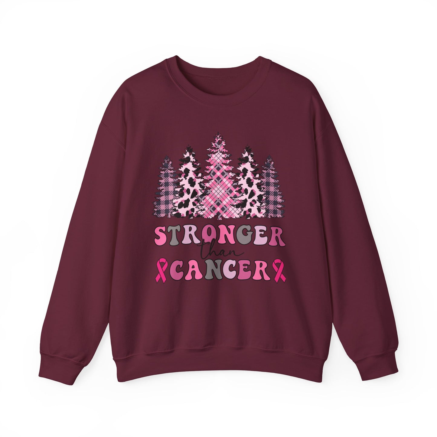 🌲💗 Stronger Than Cancer Pink Trees Sweatshirt – Breast Cancer Awareness Crewneck