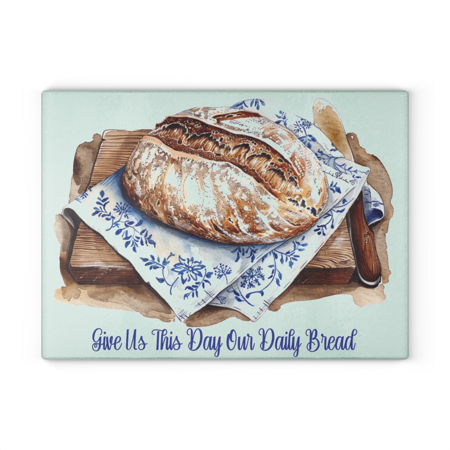 🍞✨ “Daily Bread Blessing” Glass Cutting Board – Warm Faith for Your Kitchen