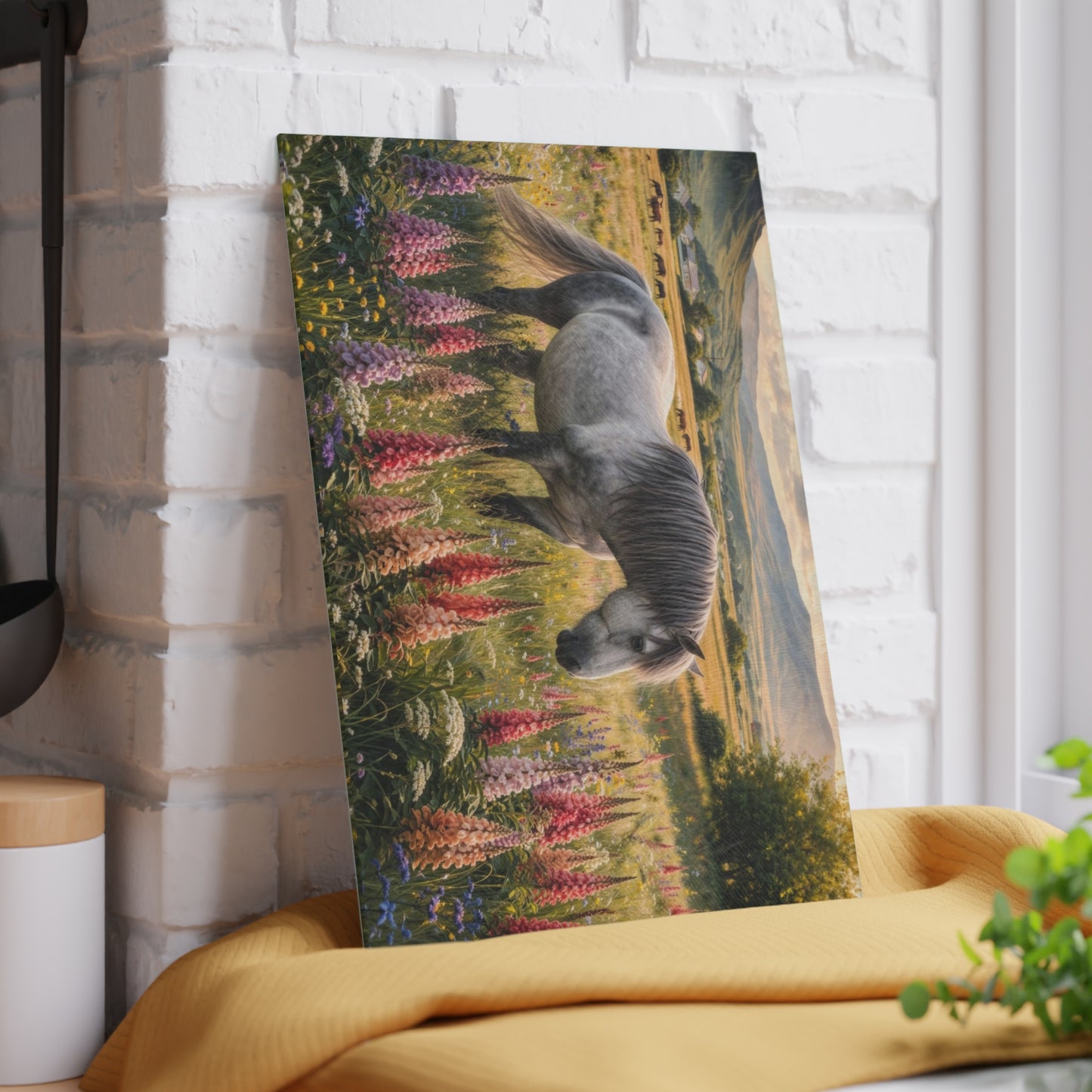 Wildflower Horse Glass Cutting Board – Farmhouse Horse Lover Kitchen Decor