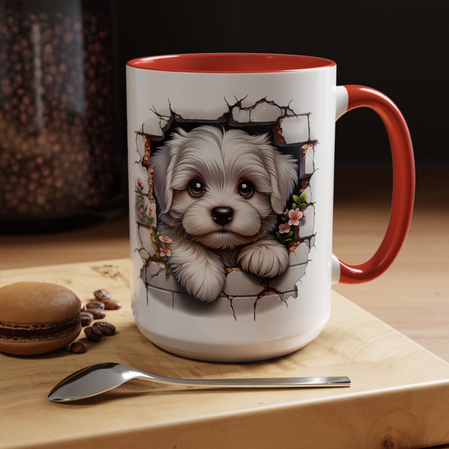 🎀🐶 Maltese Puppy Accent Mug – Cute Peek-Through Dog Design for Animal Lovers ☕💖