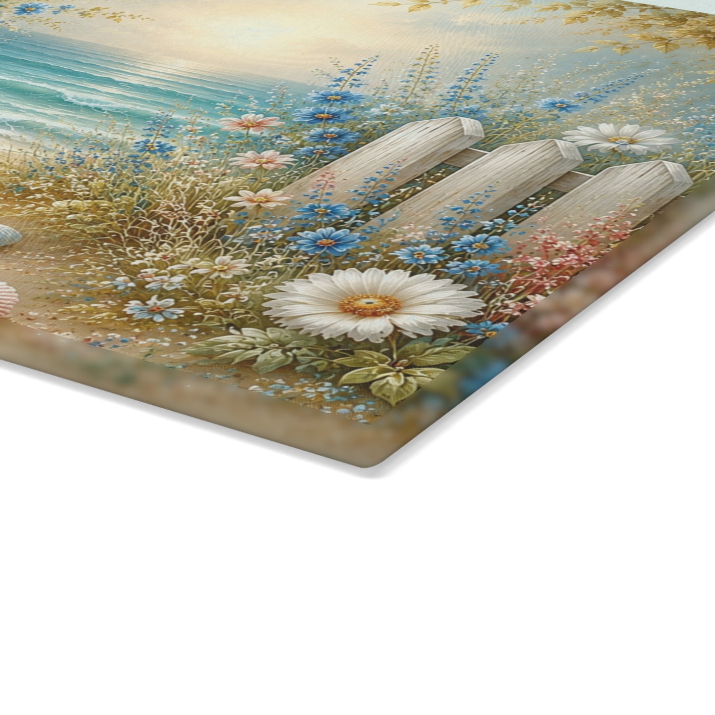 Coastal Floral Beach Path Glass Cutting Board