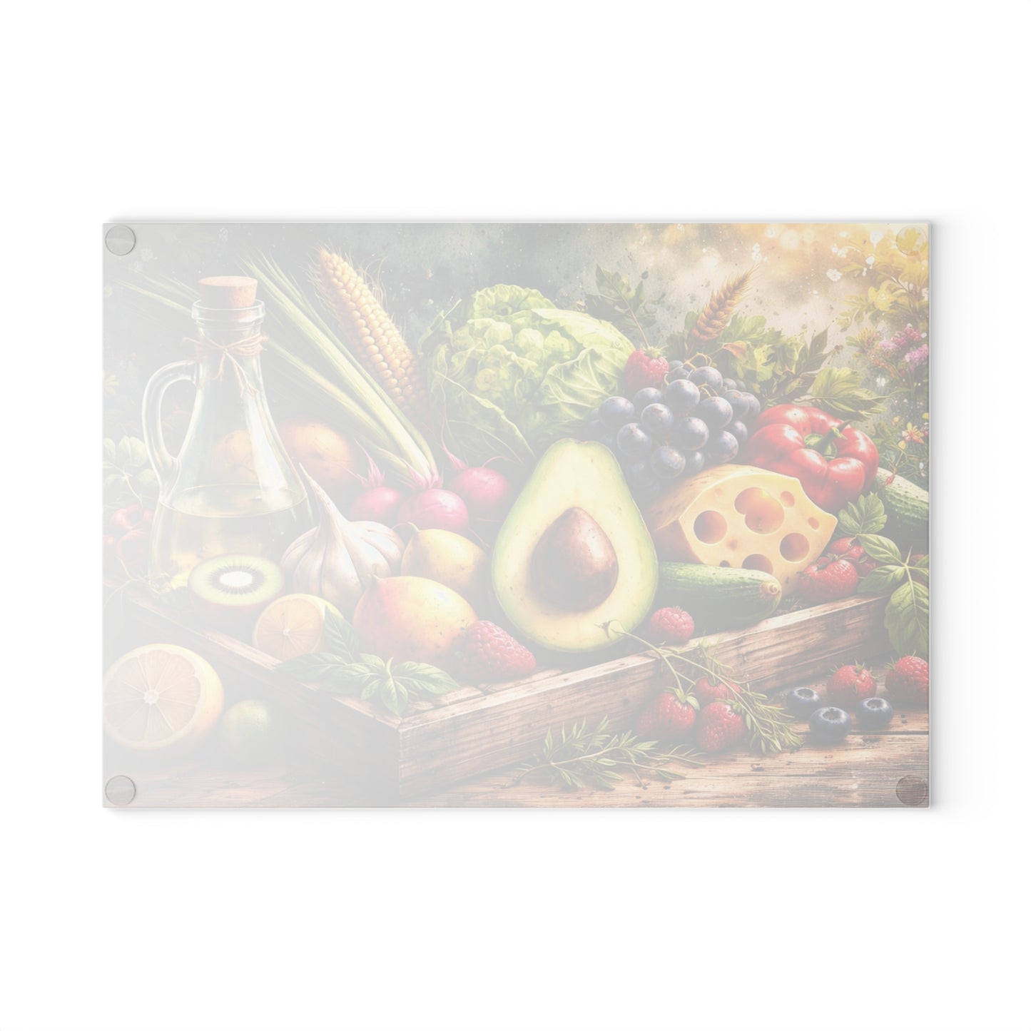 Fresh Harvest Farmhouse Glass Cutting Board – Rustic Market Fruit & Vegetable Kitchen Decor