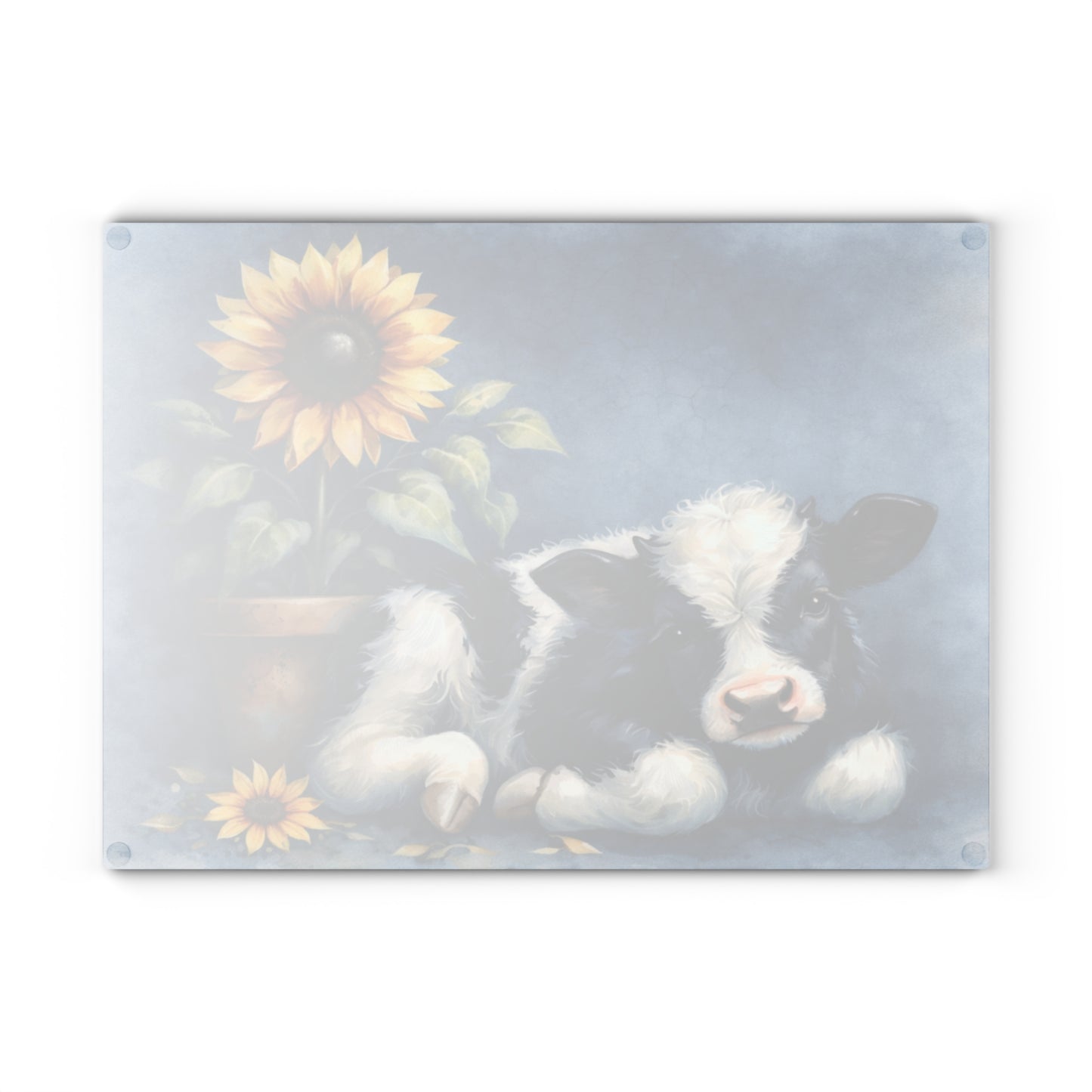 Sunflower & Baby Cow Glass Cutting Board – Rustic Farmhouse Kitchen Decor