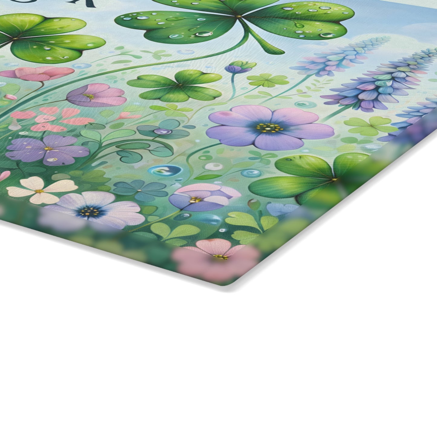 Charmed by Luck Floral Shamrock Glass Cutting Board – Whimsical St. Patrick’s Day Kitchen Art