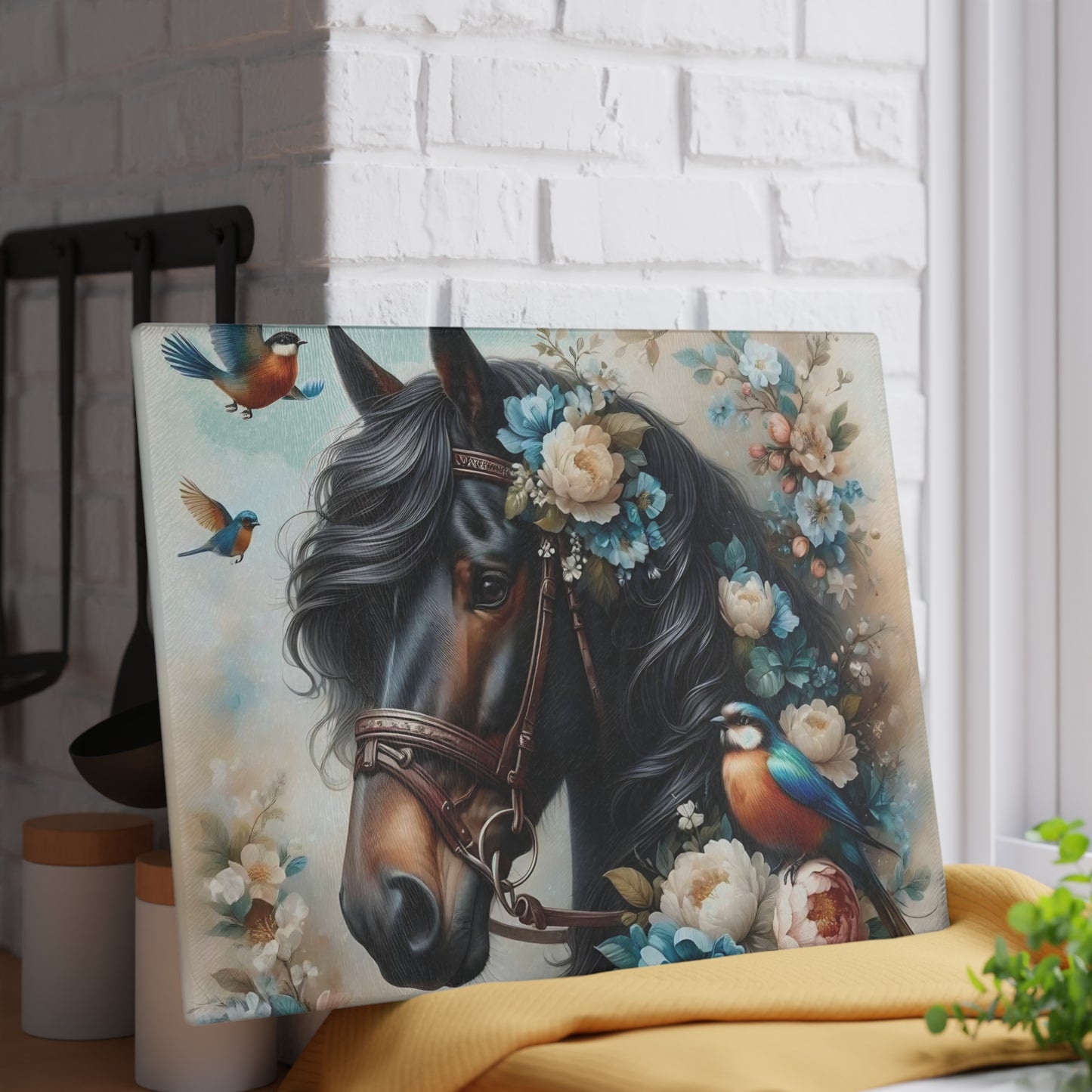 Hermosa tabla de cortar de caballo, tabla de cortar de vidrio templado, tabla de charcutería, tabla de cortar, regalo de inauguración de la casa, tabla de cortar personalizada