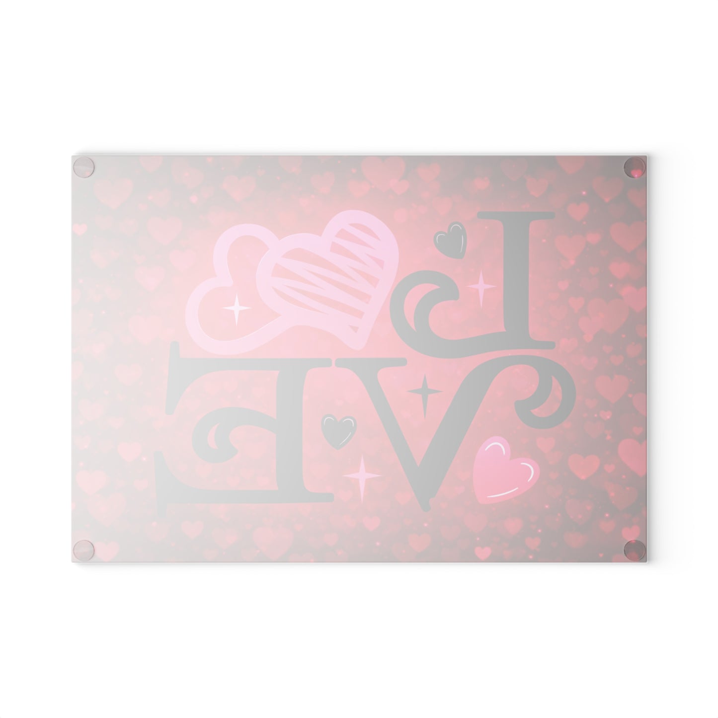 LOVE Heart Typography Glass Cutting Board – Romantic Red Heart Design for Meaningful Home Decor