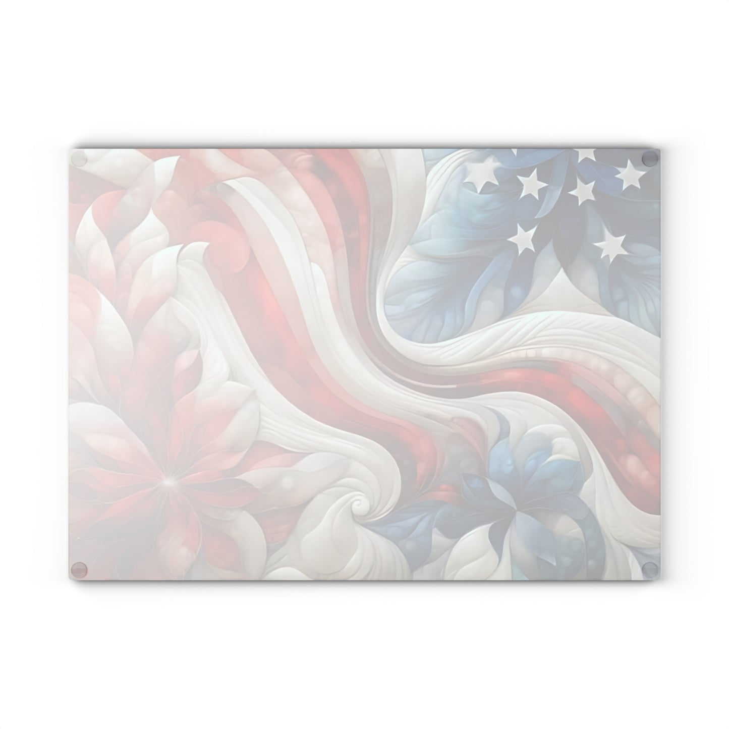 4th of July Quilt looking Glass Cutting Board – Patriotic Charm Meets Function