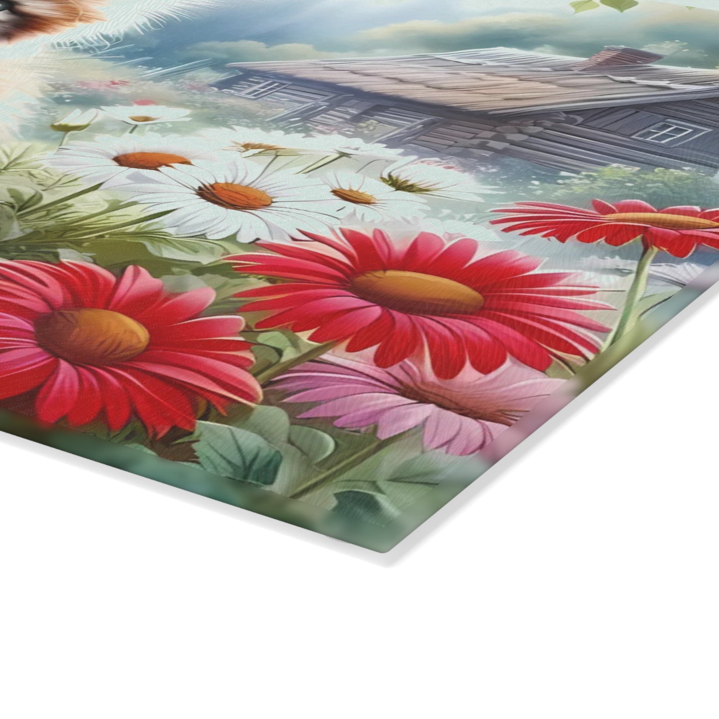 🌼 Cottage Kitten Cutting Board – Whiskered Charm in a Meadow Bloom Scene 🐱🌸