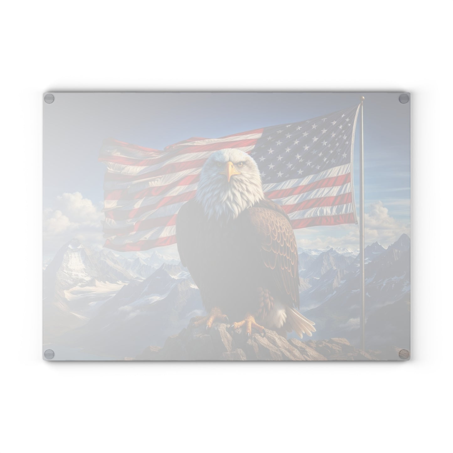 American Eagle Mountain Glass Cutting Board – Patriotic Bald Eagle Landscape Kitchen Art & Display Board
