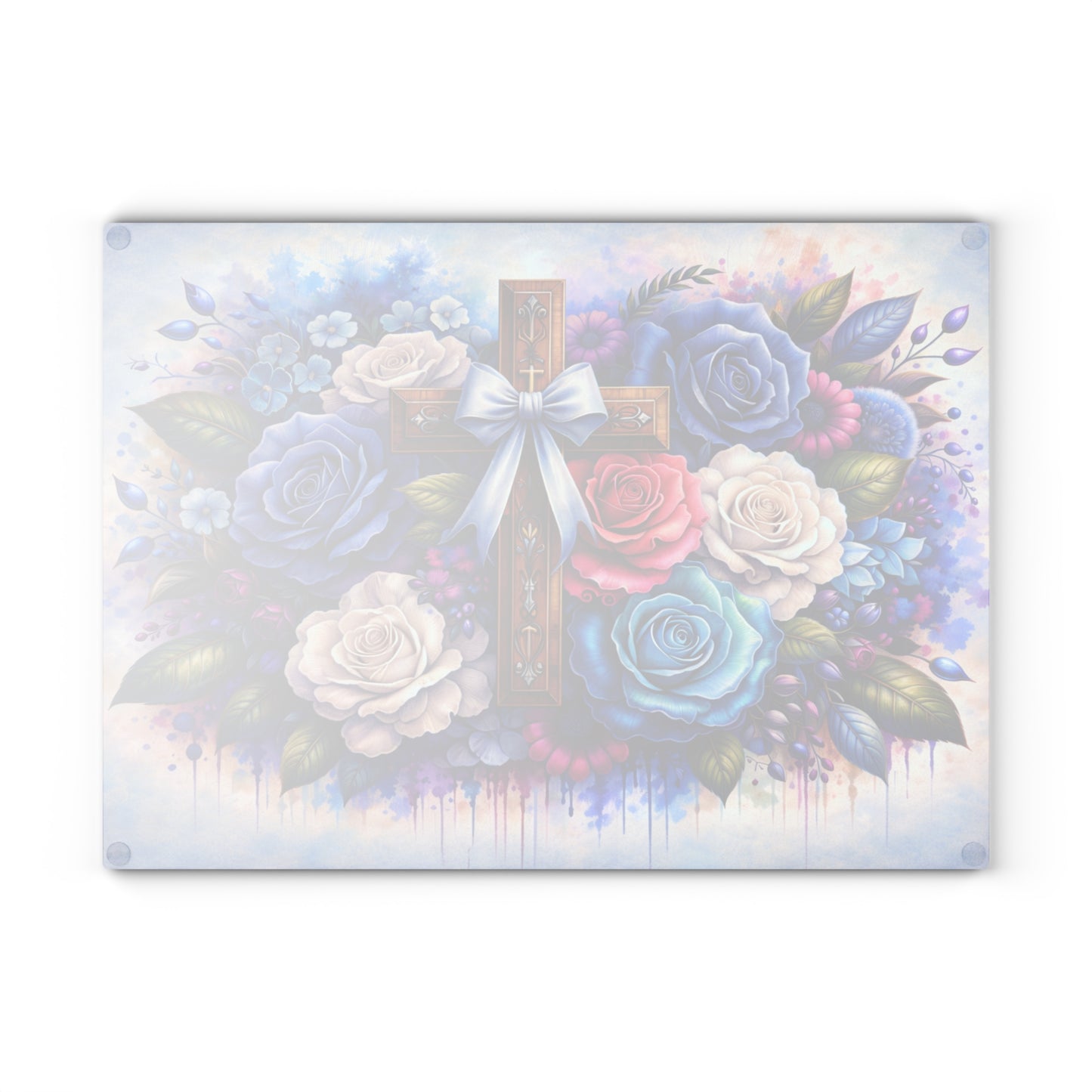 Floral Cross Glass Cutting Board – Faith-Inspired Christian Kitchen Art