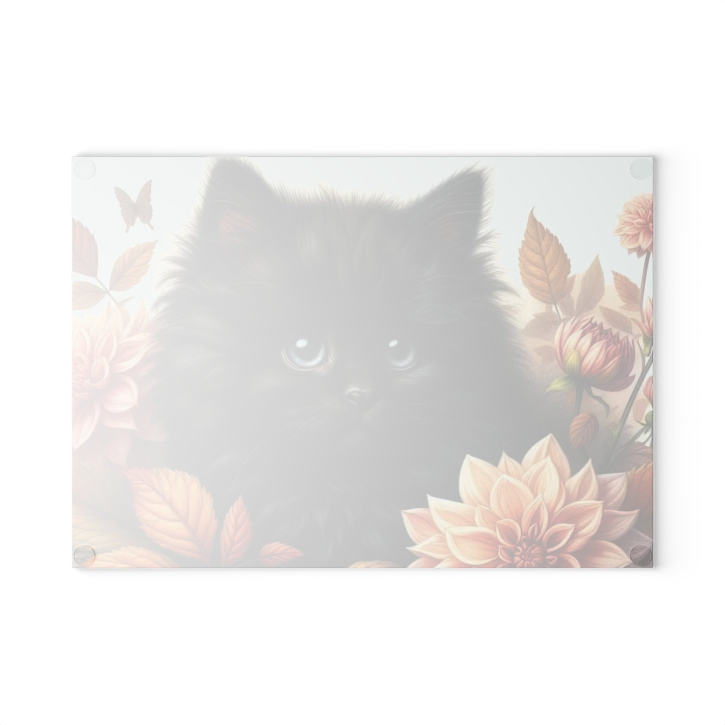 🐾 Autumn Kitten – Black Cat & Dahlia Art Tempered Glass Cutting Board