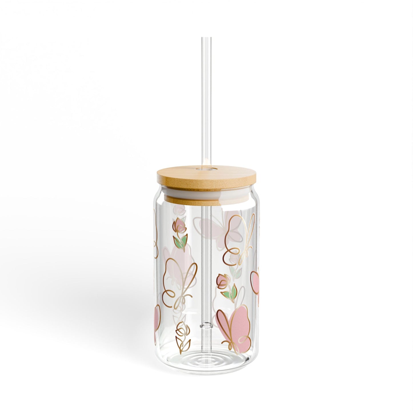 Vaso con forma de mariposa rosa y rosa dorada: elegante vaso floral para beber para cualquier ocasión.