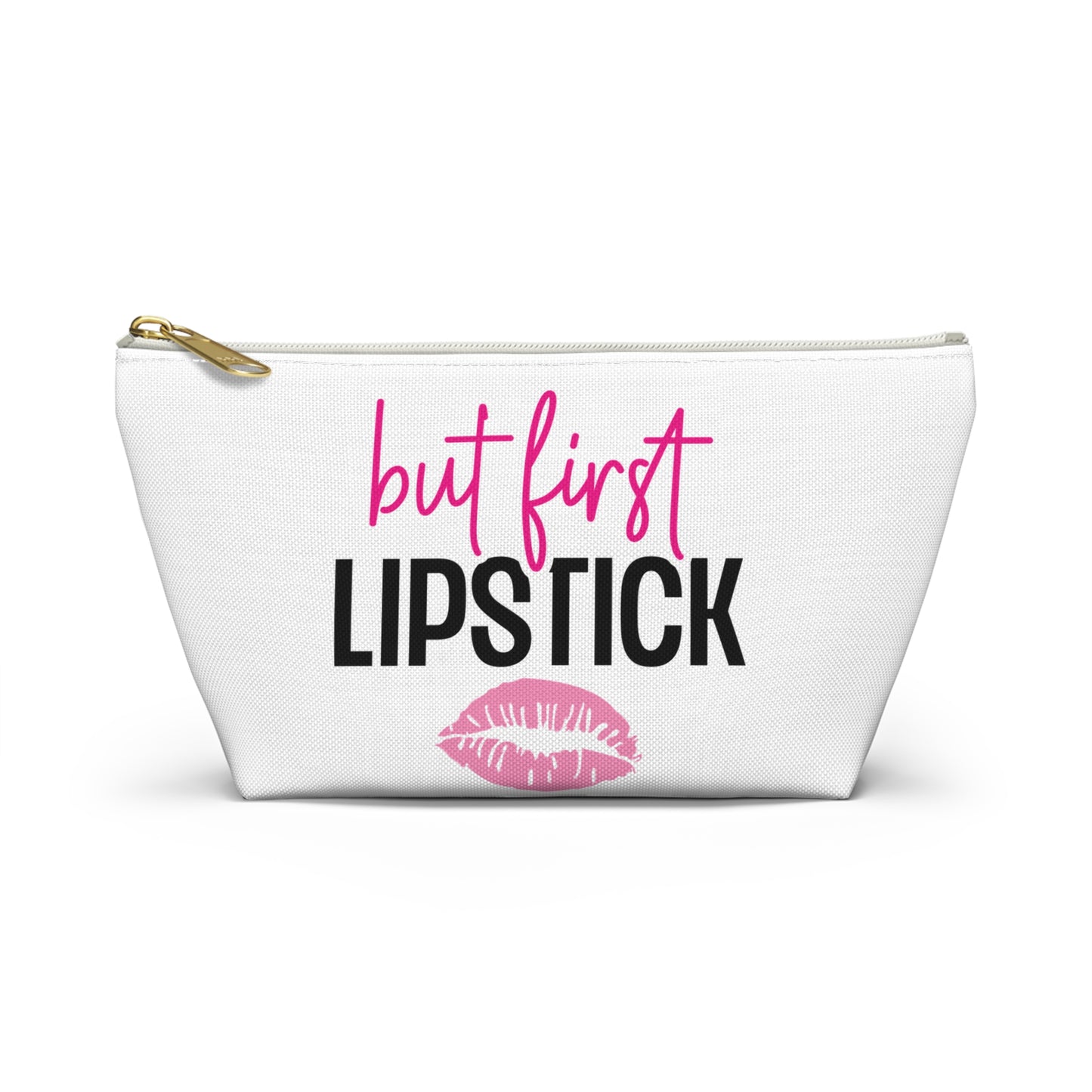Accessory Pouch – "But First Lipstick" Pink Makeup Bag
