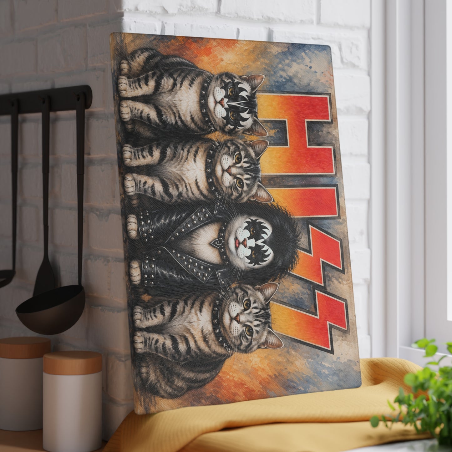 HISS Cats Glass Cutting Board – Funny Music-Loving Cat Artwork for Cat Lovers
