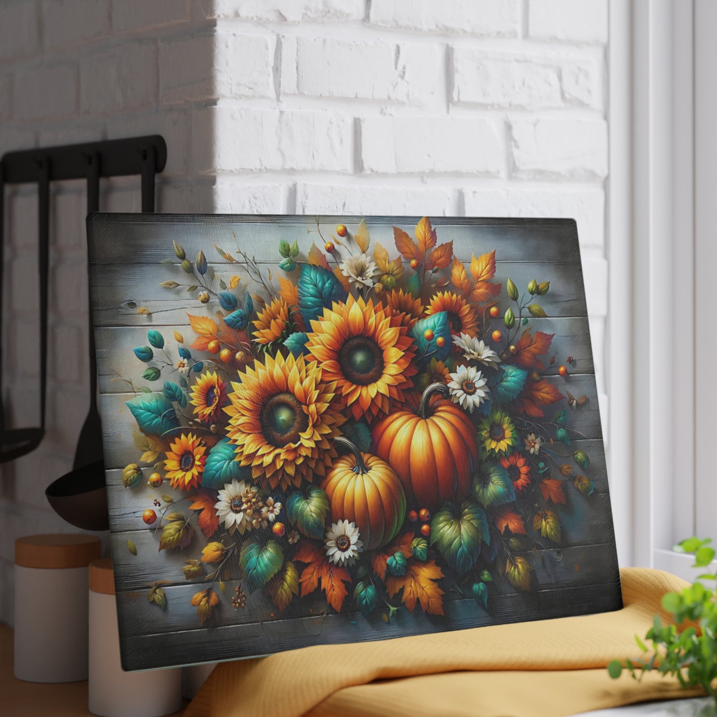 🌻🎃 Autumn Sunflower & Pumpkin Cutting Board – Rustic Harvest Charm for Your Kitchen 🍂✨