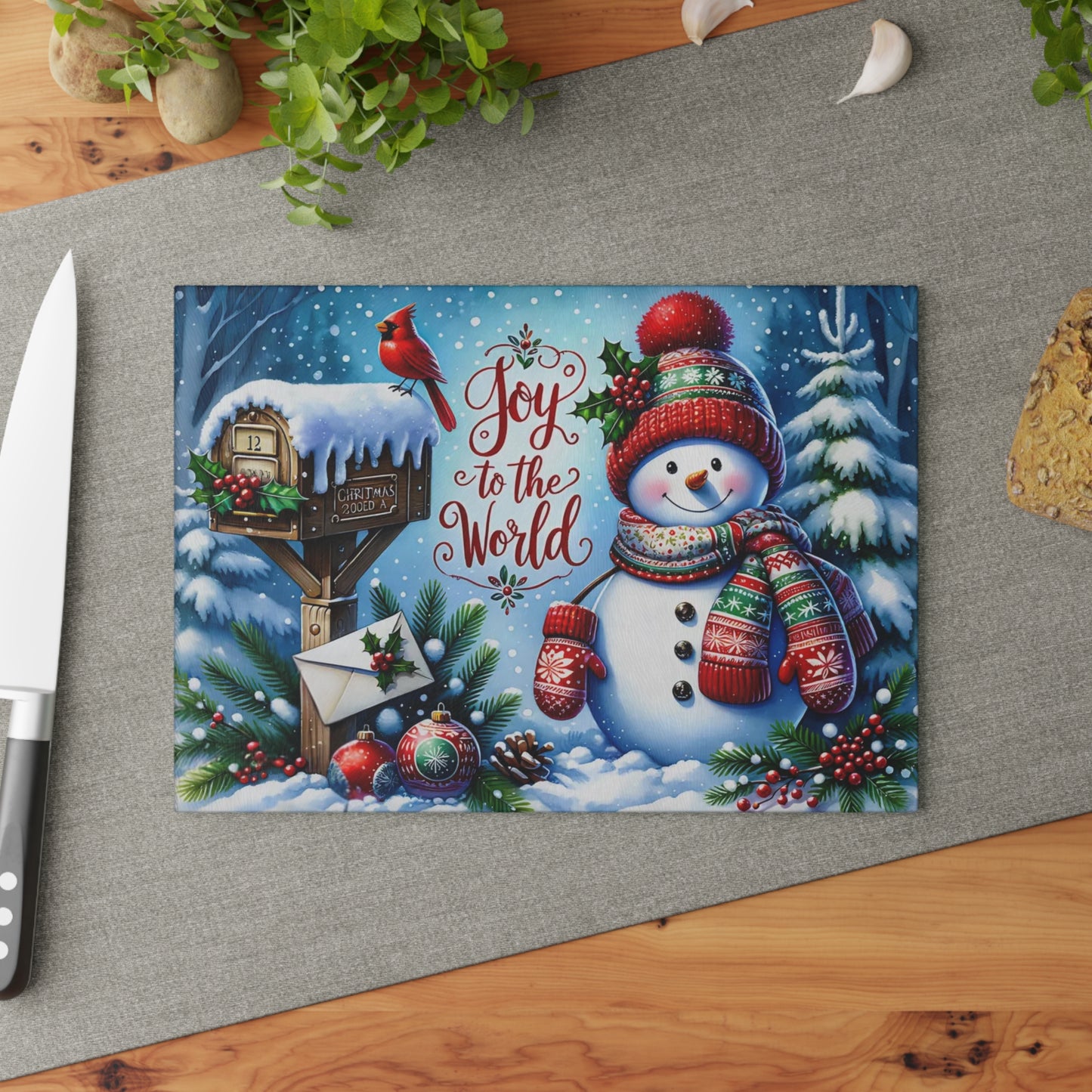 ☃️🎄 Joy to the World Snowman Cutting Board – Festive Cheer for Your Holiday Kitchen ❤️✨