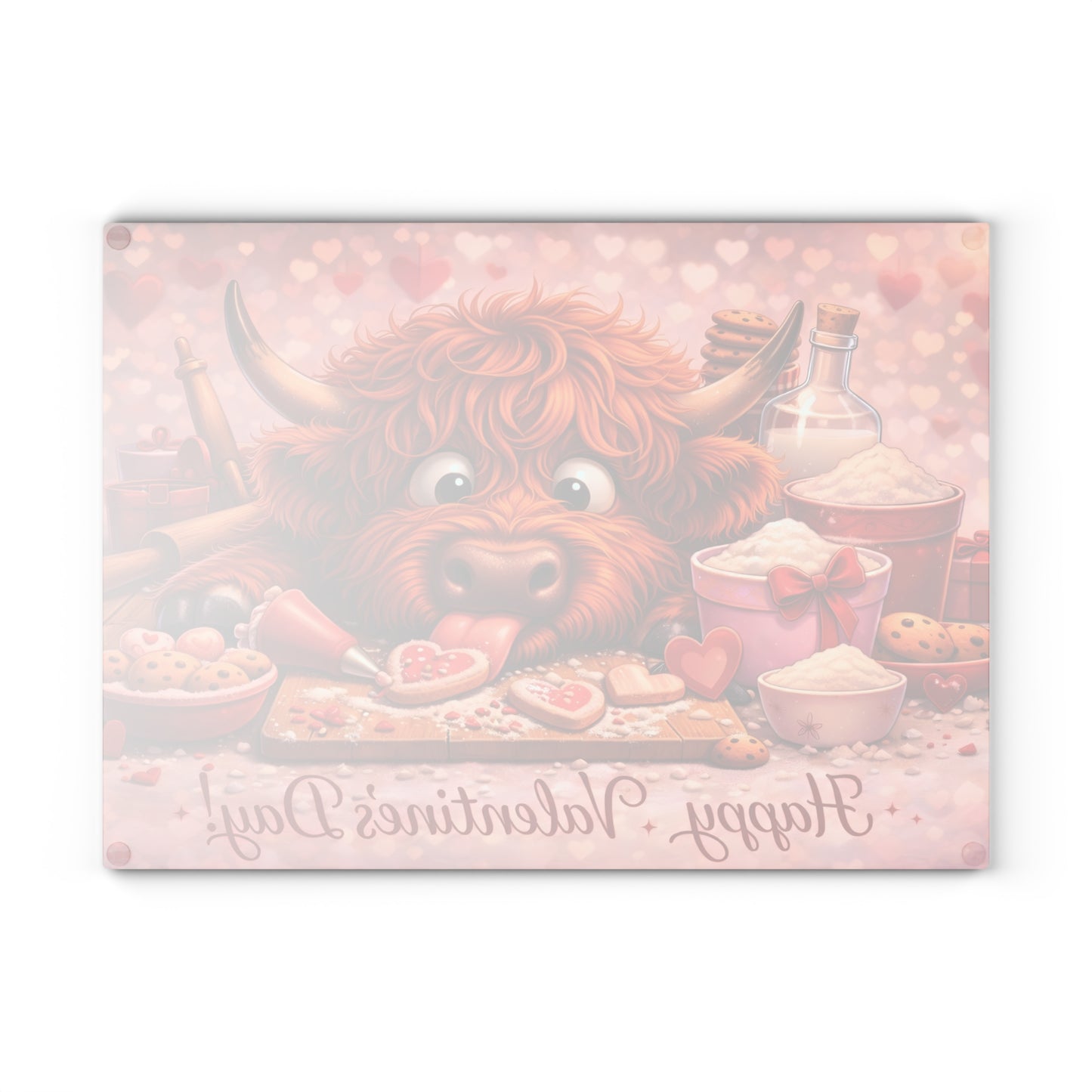 Valentine Highland Cow Baking Glass Cutting Board – Sweet Farmhouse Love Kitchen Decor
