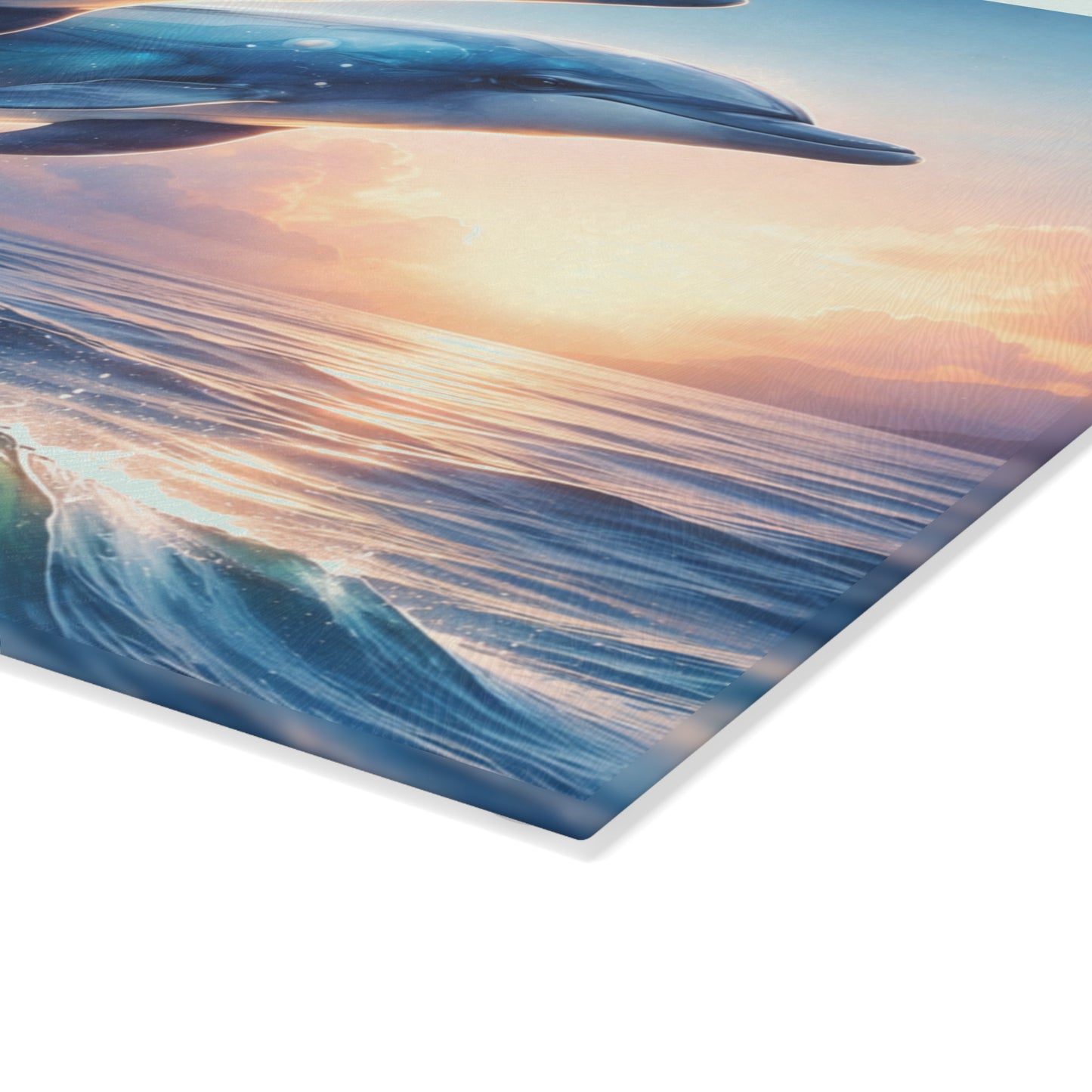 Dolphin Duo Glass Cutting Board – Ocean-Inspired Artwork of Two Playful Dolphins