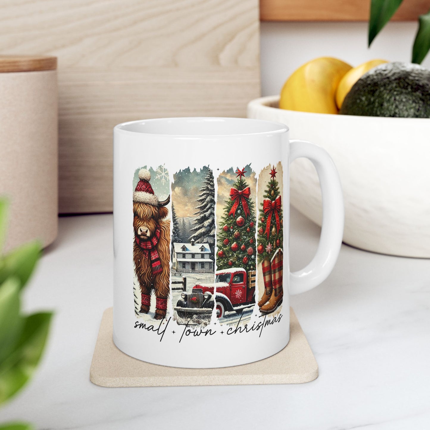 Taza de café navideña Highland Cow Country: un acogedor encanto rústico navideño en cada sorbo