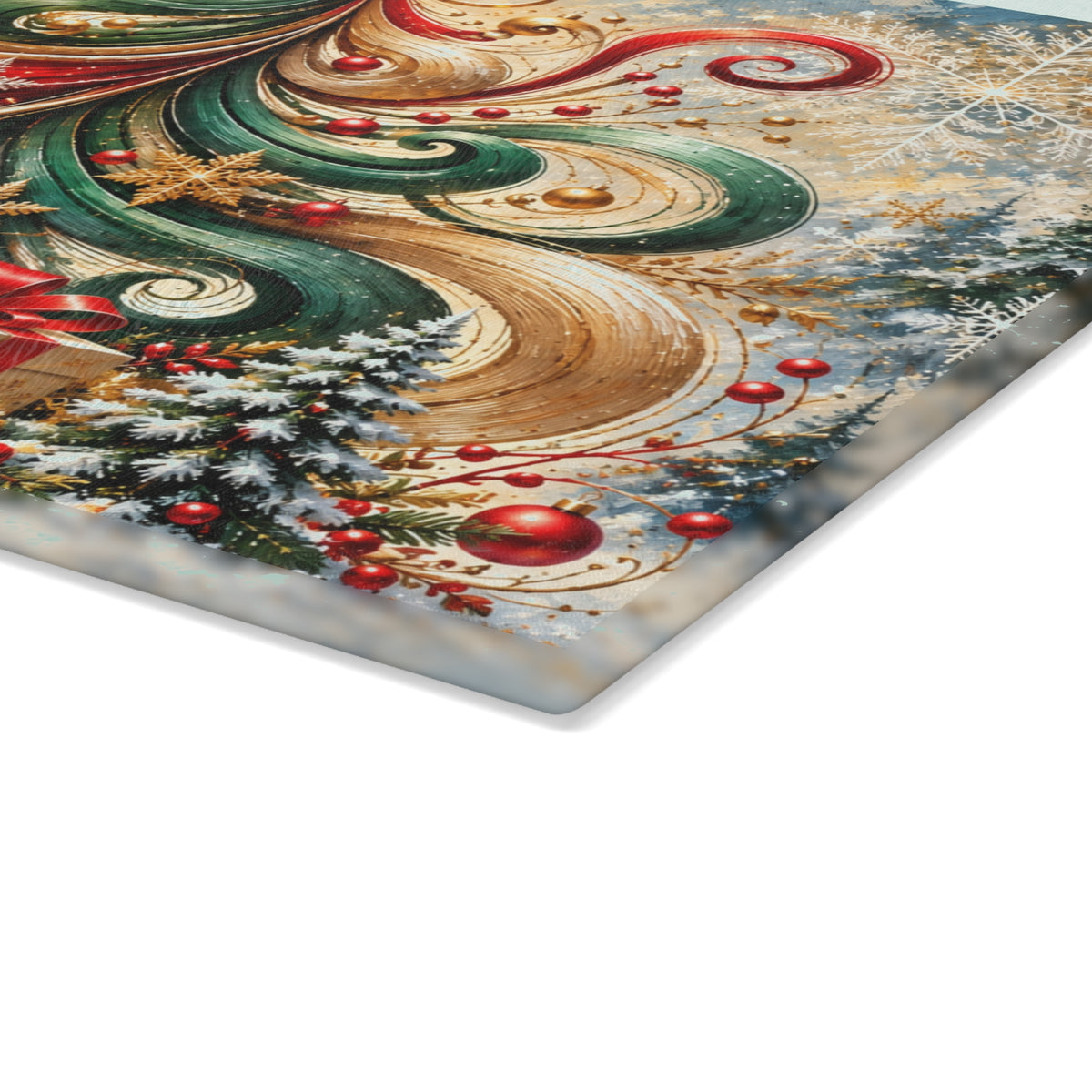legant Swirl Christmas Tree Glass Cutting Board – Red, Green & Gold Holiday Kitchen Décor