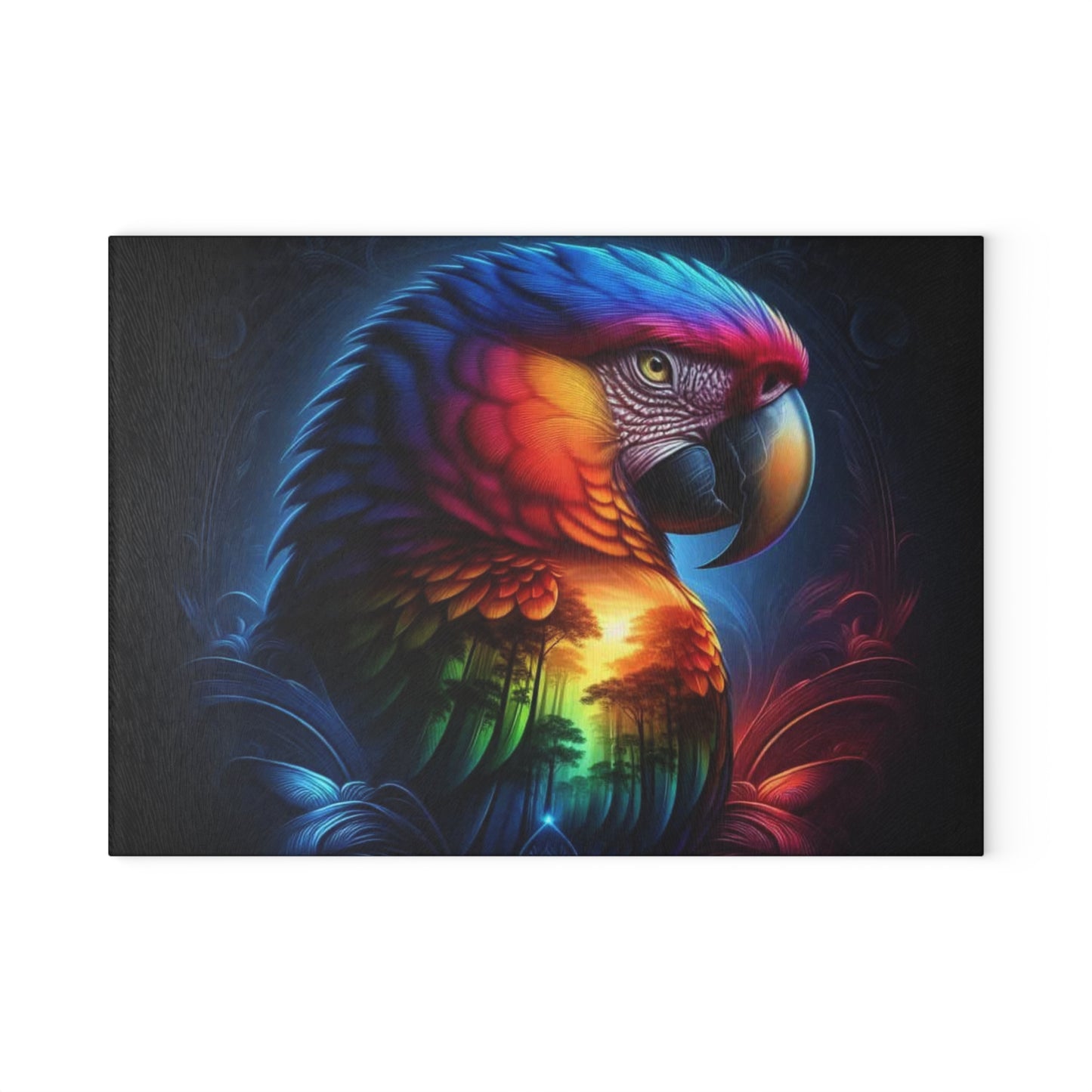 🦜🔥 Vibrant Sunset Macaw Cutting Board – Bold Color & Dramatic Tropical Flair for Your Kitchen