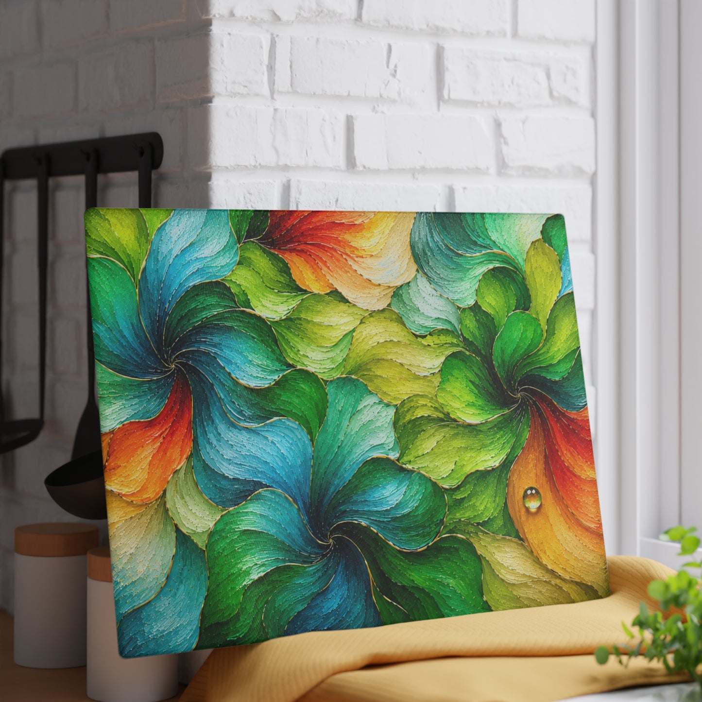 Colorful Abstract Swirl Glass Cutting Board – Vibrant Modern Art Kitchen Decor