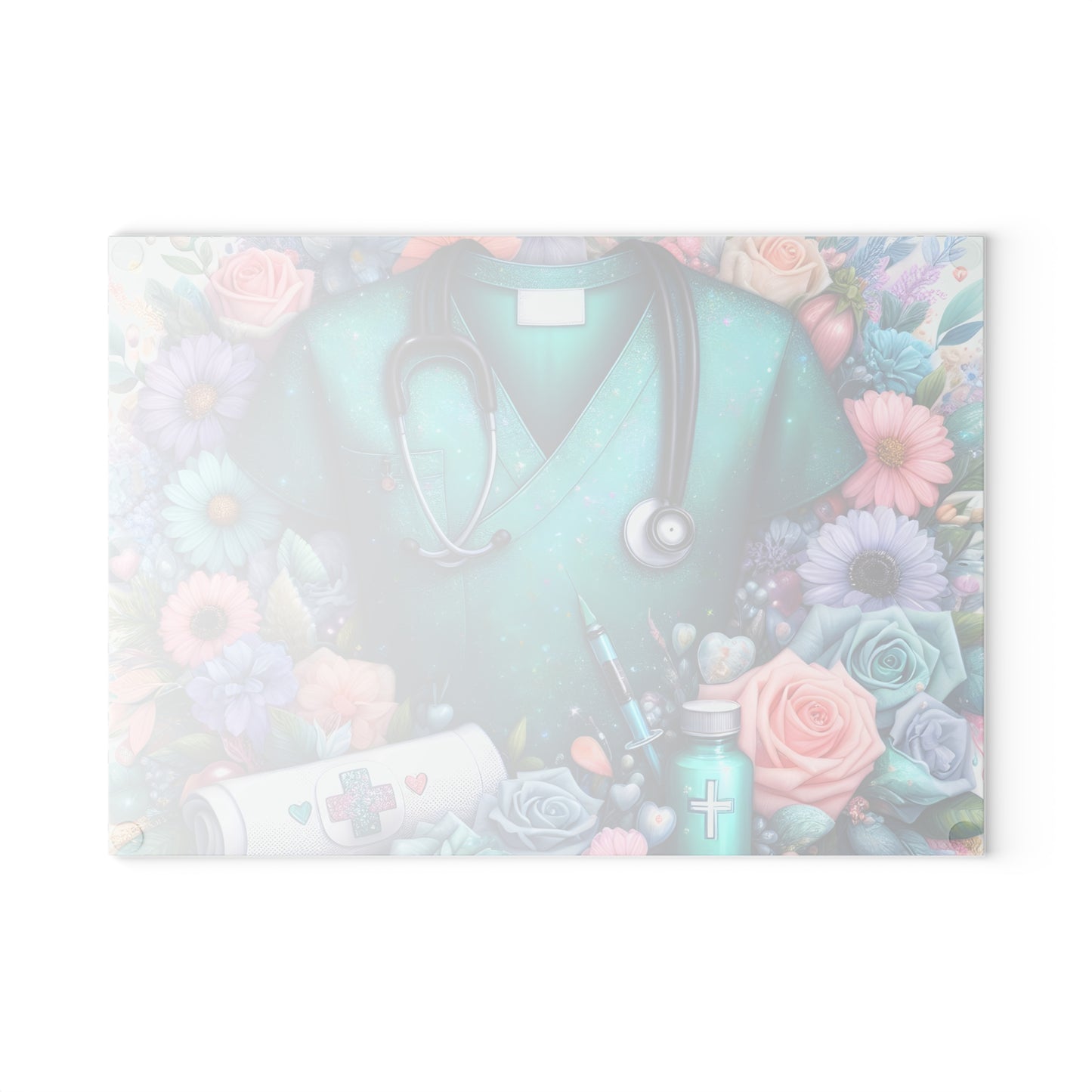 🩺 Nurse Scrubs & Florals Cutting Board – Heartfelt Medical Elegance for Your Kitchen 🌸